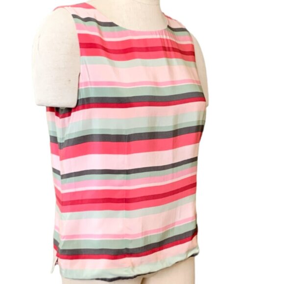 Charter Club Pink & Green Stripe 100% Silk Sleeveless Blouse Sz 12 #99J - Picture 2 of 8